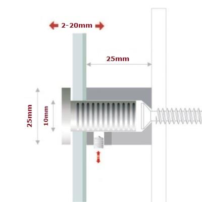 ENTRETOISES AVEC EPAULEMENT QUATTROFIX INOX 304 Ø25x25mm AVEC VERROUILLAGE