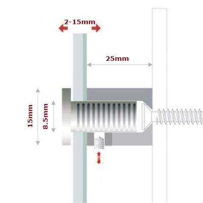 ENTRETOISES QUATTROFIX INOX 304 Ø15x25mm AVEC VERROUILLAGE