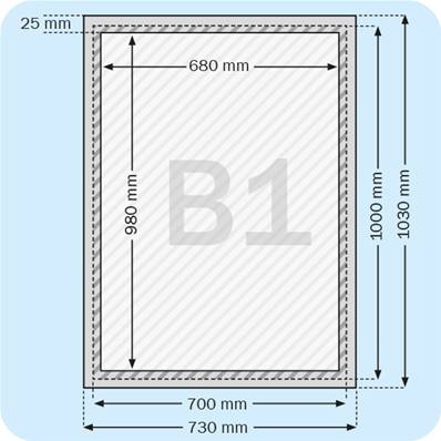 CADRE "CLIC"  PROFILE 25MM LAQUE BLANC RAL 9015 FORMAT AFFICHE B1 (700X1000MM)