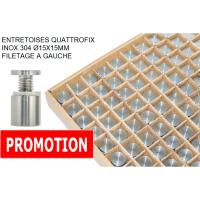 BOITE DE 100 ENTRETOISES QUATTROFIX INOX 304 Ø15X15MM FILETAGE A GAUCHE