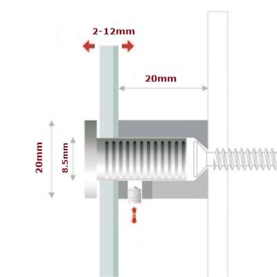 ENTRETOISES QUATTROFIX INOX 316 Ø20x20mm AVEC VERROUILLAGE